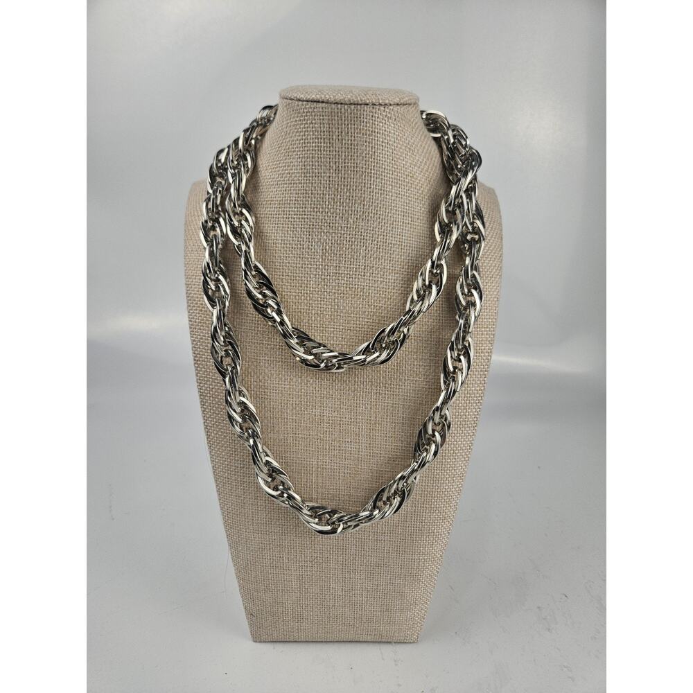 Chicos Silver Tone‎ Rope Chain Chunky Necklace Long Statement Layering Bold 38"